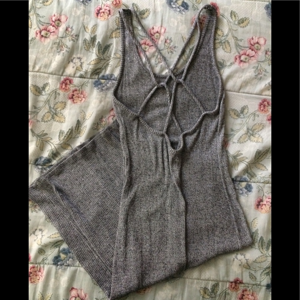 Medium Gray Ribbed BodyCon Dress Open Back NWOT